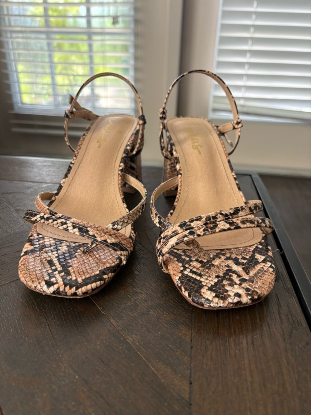 Lulu's Snake-Print Slingback Heels in Beige and Black